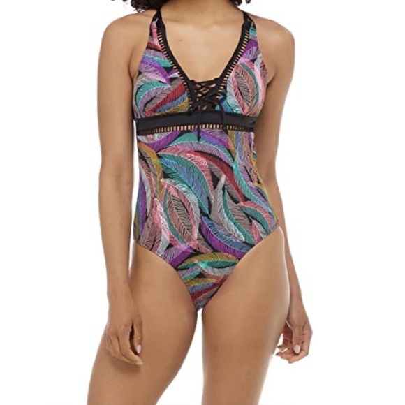 NWT Skye Swimwear Jane One Piece Swimsuit Feather Print Size XS - Picture 1 of 7